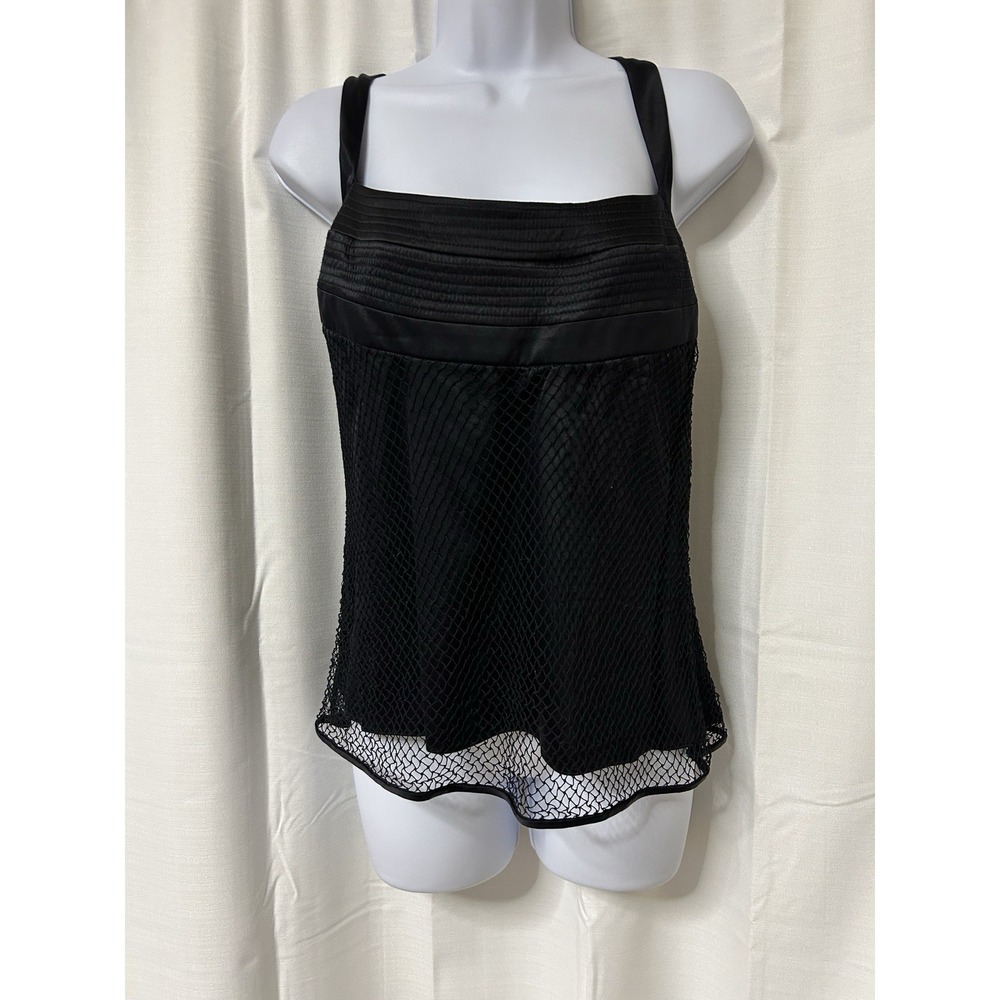 Ellie Tahari Black Sleeveless Top Netting Overlay L